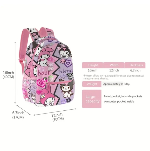Sanrio Black Rice My Melody Cartoon Pink Backpack - Picture 6 of 6